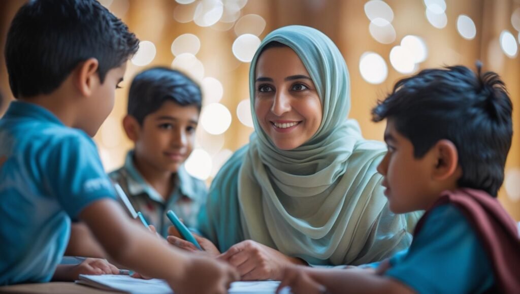 Enfant concentré pendant un cours en ligne de Coran et d'arabe