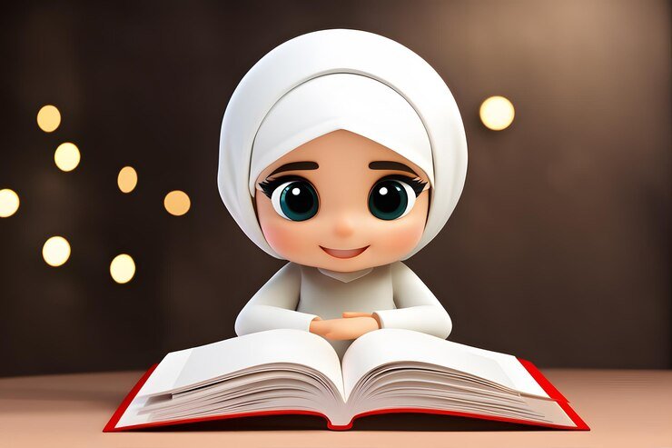 تأثير التعليم عن بُعد على تحفيظ القرآن 4 Illustration d'une fillette étudiant avec un livre