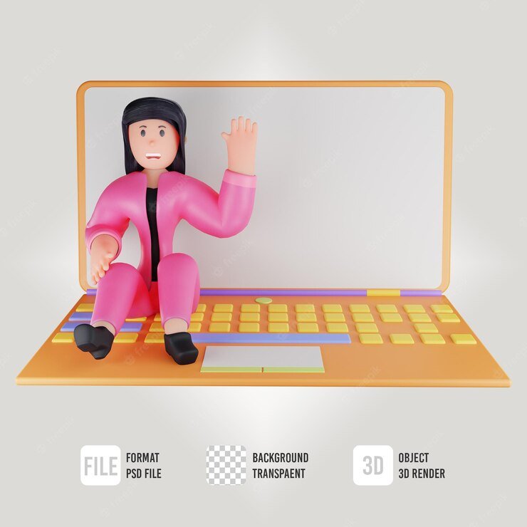 Illustration d'une enseignante avec un ordinateur portable